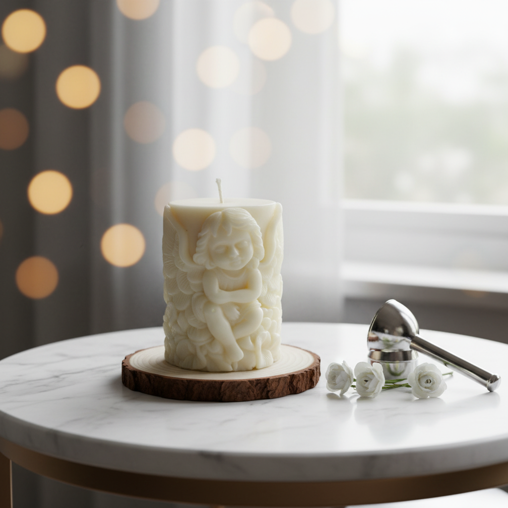 Handmade angel candle — adds a touch of serenity and grace.