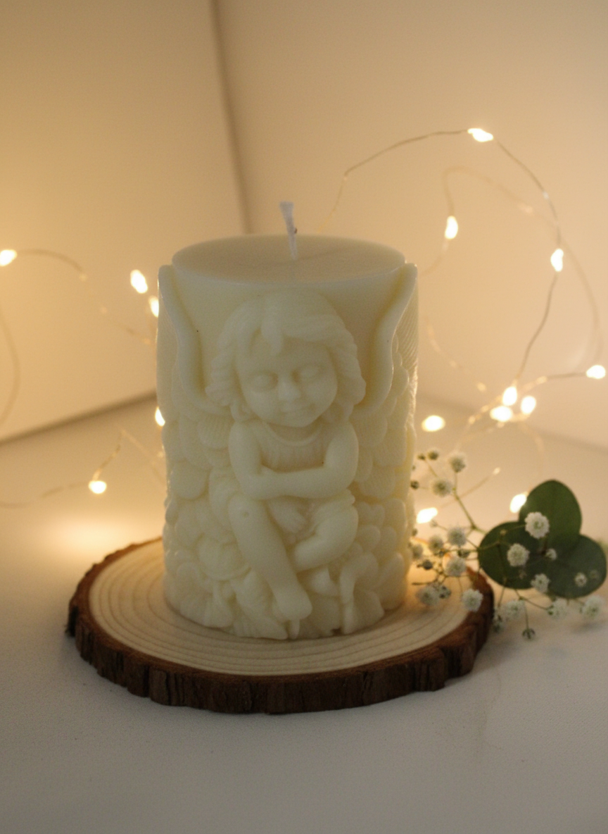 Handmade angel candle — adds a touch of serenity and grace.