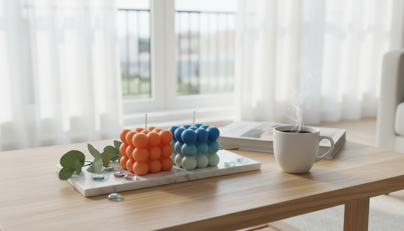 Decorative scented candle — brings cozy ambiance and subtle fragrance.