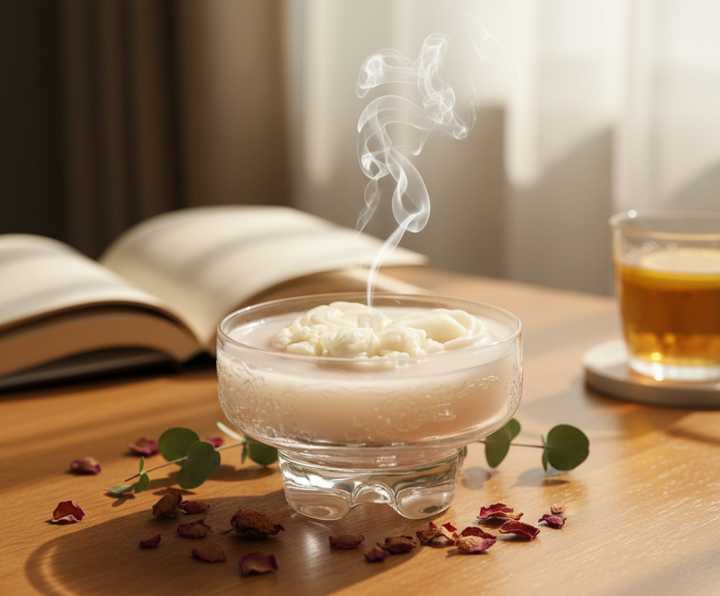 A heart-shaped candle with a mother and baby, radiating warmth and love.