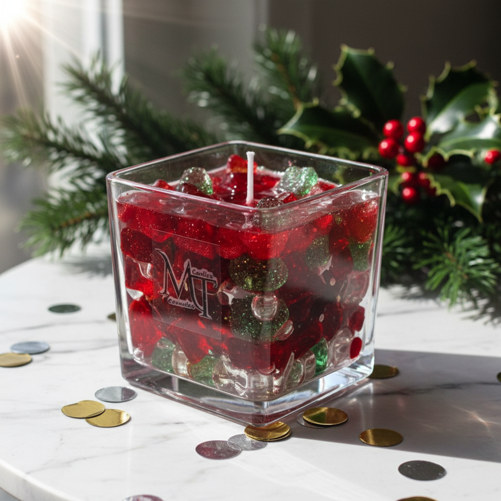 Handmade Christmas candle — festive, elegant, and full of holiday charm.