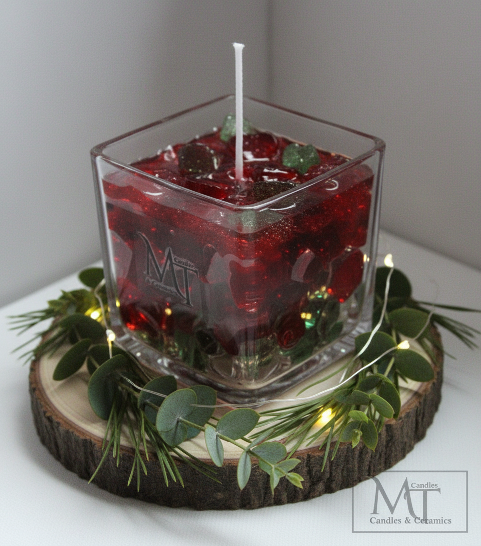 Handmade Christmas candle — festive, elegant, and full of holiday charm.